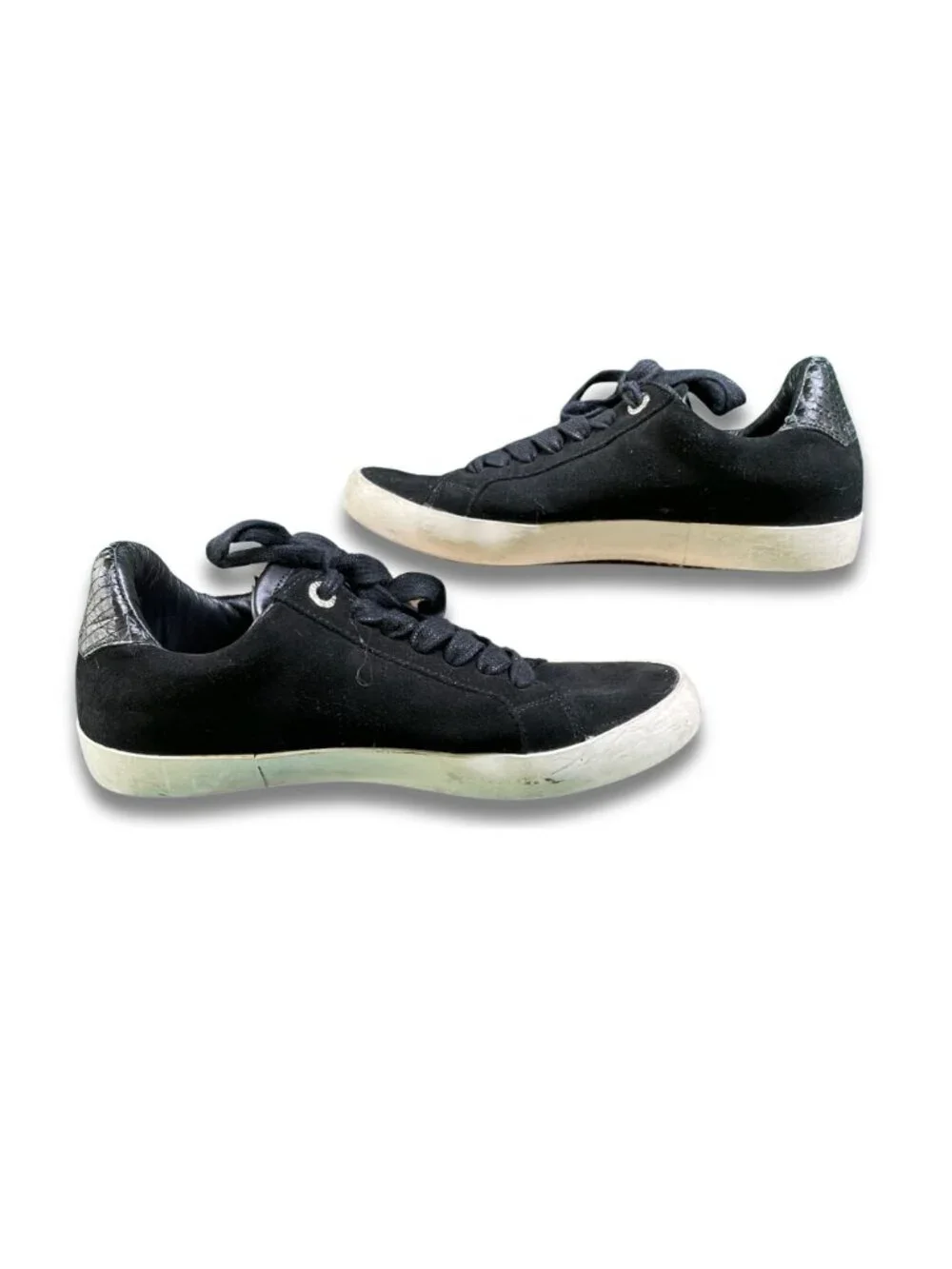 ZADIG & VOLTAIRE Black Sneakers Size 8 Snake-Embossed Heel Casual Suede Shoes Wo - Picture 3 of 7